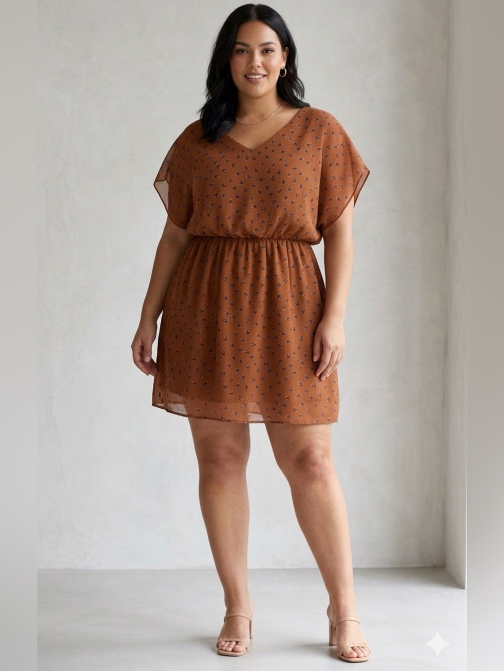 Blu Pepper Rust Brown V-Neck Mini Dress